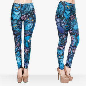Brand New Blue Owls & Pink Roses One Size Leggings